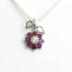 Rhodolite Garnet Pendant, Pink Flower Jewelry, Purple Garnet Necklace, Floral Jewelry image 2