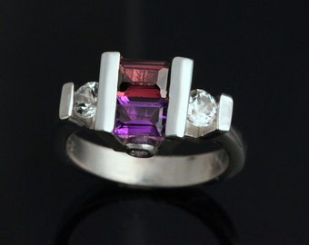 Dual Amethyst and Rhodolite Garnet Ring, Fine Jewelry, Sterling Silver Contemporary Ring