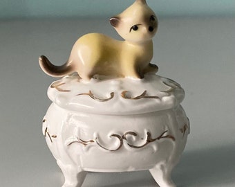 Vintage Kitty Lidded Footed Trinket Box/Ready To Ship