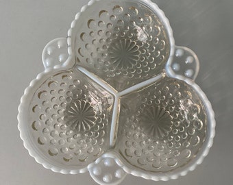 Opalescent Hobnail Three Compartment Candy Condiment Dish/Vintage/Ready To Ship