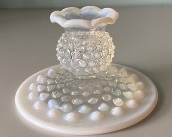 Opalescent Hobnail Candle Stick Holder/Vintage/Ready To Ship