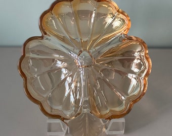 Marigold Carnival Glass/Three Leaf Clover Dish/Jeanette Glass Company/Candy Dish/Trinket Dish/Ready To Ship