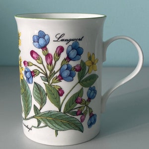 Crown Trent China Coffee Cup With Handle/Alknet Yellow Loosestrife and Lungwort Designs/Staffordshire England/Ready To Ship