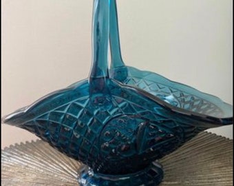 Vintage Indiana Glass Basket/Blue/Ready to Ship