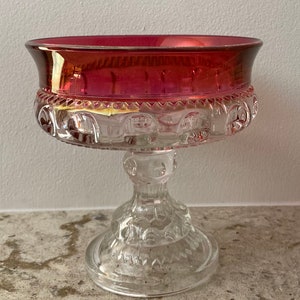 Kings Crown/Ruby Flash Thumbprint Pattern/Compote/Tiffin Glass