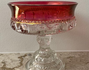 Kings Crown/Ruby Flash Thumbprint Pattern/Compote/Tiffin Glass