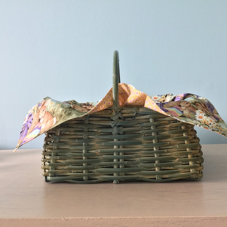 Woven Upcycled Green Summer/easter Basket With Cotton Cloth With ...