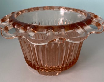 Pink Depression Glass Dish/Vintage/Candy Dish/Open Lace Edge/Ribbed Sides/Starburst Pattern on Bottom/Ready To Ship