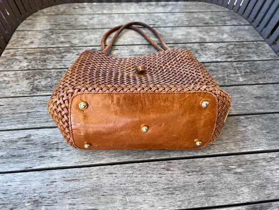 Eric Javits Handbag, Brown Weaved Leather - image 5
