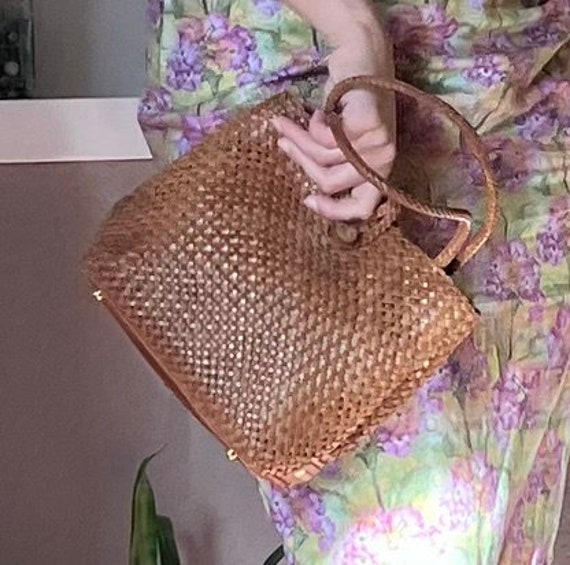 Eric Javits Handbag, Brown Weaved Leather - image 2