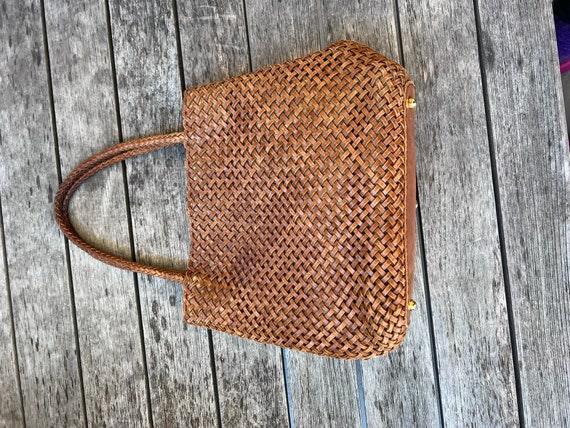 Eric Javits Handbag, Brown Weaved Leather - image 9