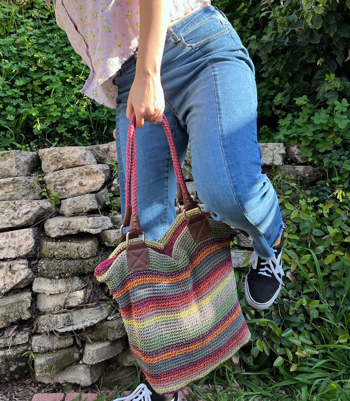 The Sak Faye Crochet Tote Bag - Double Leather Straps, Recycled Materials, Large Size - View #5