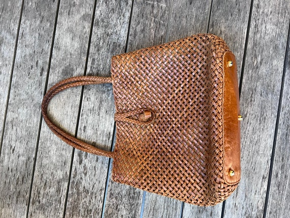 Eric Javits Handbag, Brown Weaved Leather - image 10