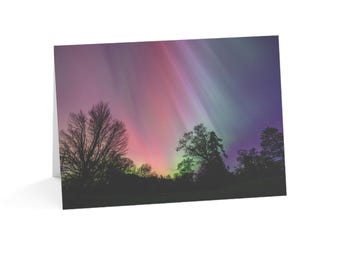 Cartões de felicitação em branco com envelopes, tema Aurora Boreal: Design Céu Noturno