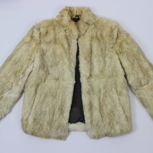 Vintage Rabbit Fur Jacket Full Zip Cream Tan Size Large Coat