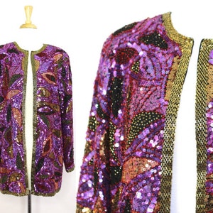 Purple Sequined Jacket Beaded Vintage Oleg Cassini - Etsy