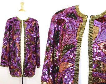 Purple Sequined Jacket Beaded Vintage | Oleg Cassini