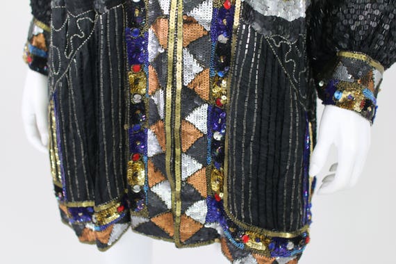 Vintage Sequin Kimono Dress Long Jacket Beaded Si… - image 3