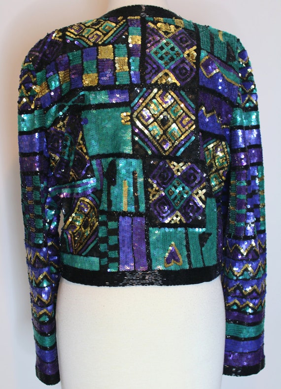 Sequined Jacket / Heavily Beaded Crop Blazer / Az… - image 5