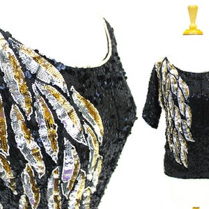 Sequin Top Vintage Black Gold