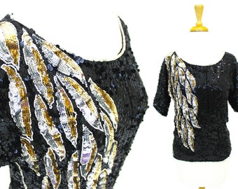 Sequin Top Vintage Black Gold