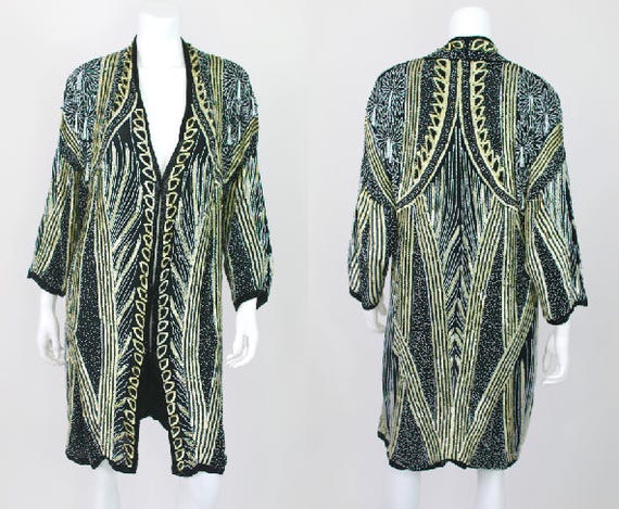 Heavy Beaded Jacket Vintage Sequin Tassel Long Hea
