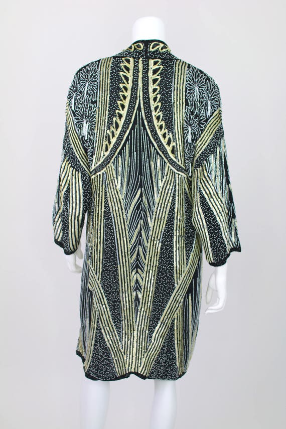 Heavy Beaded Jacket Vintage Sequin Tassel Long He… - image 7