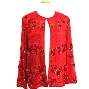 Sequin Jacket Red Vintage Medium image 2