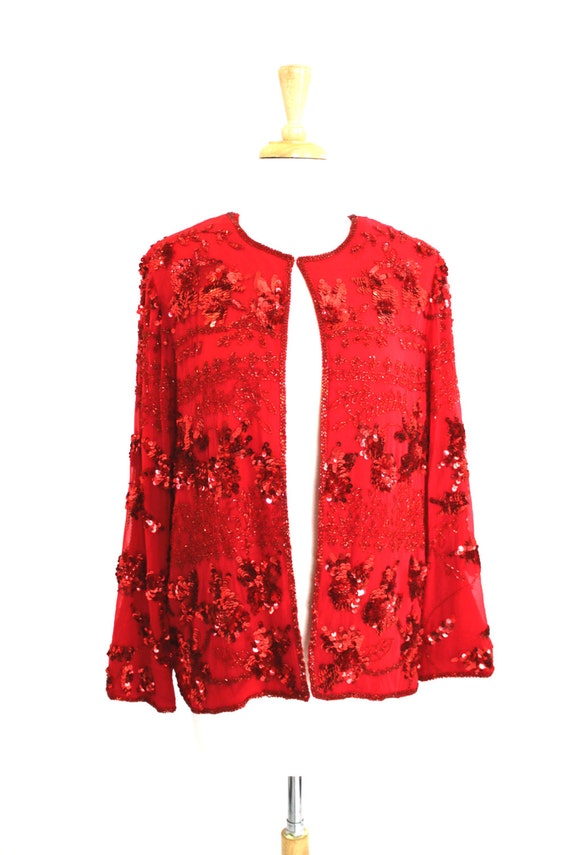 Sequin Jacket Red Vintage Medium - image 2
