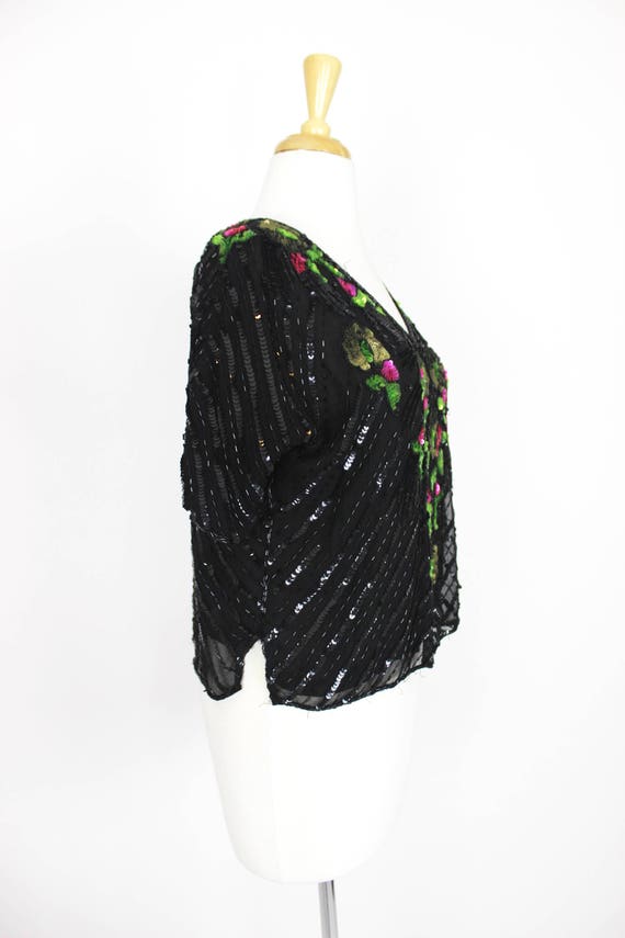 Vintage Sequin Blouse Top Floral Medium - image 4