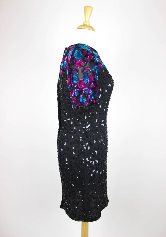 VTG Sequin Dress Colorful Stenay Fitted Black Siz… - image 4