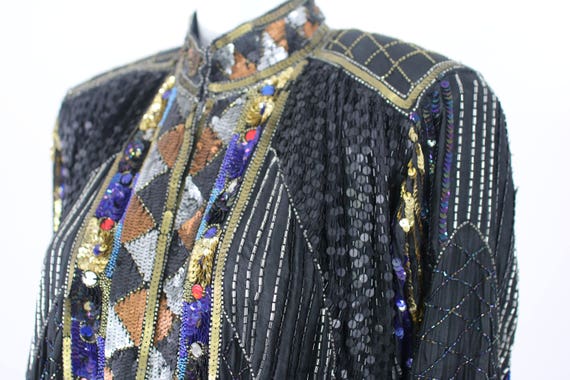 Vintage Sequin Kimono Dress Long Jacket Beaded Si… - image 10