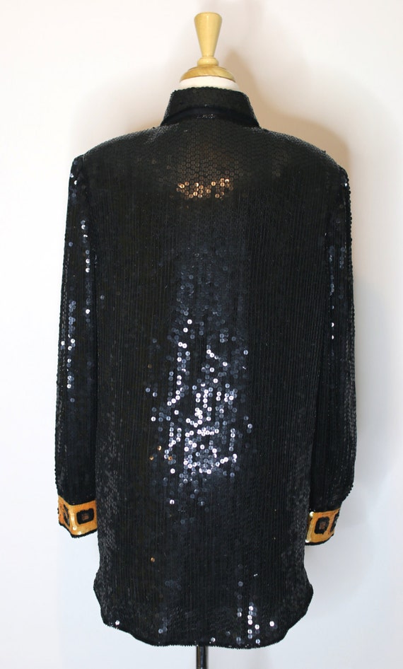 RARE Leopard Sequined Blouse / Long Sequined Shir… - image 5