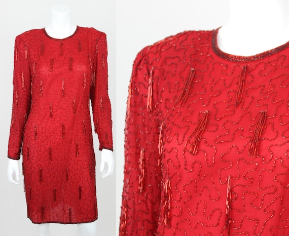 red tassel sequin dress