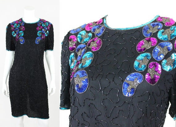 black and purple sequin dress