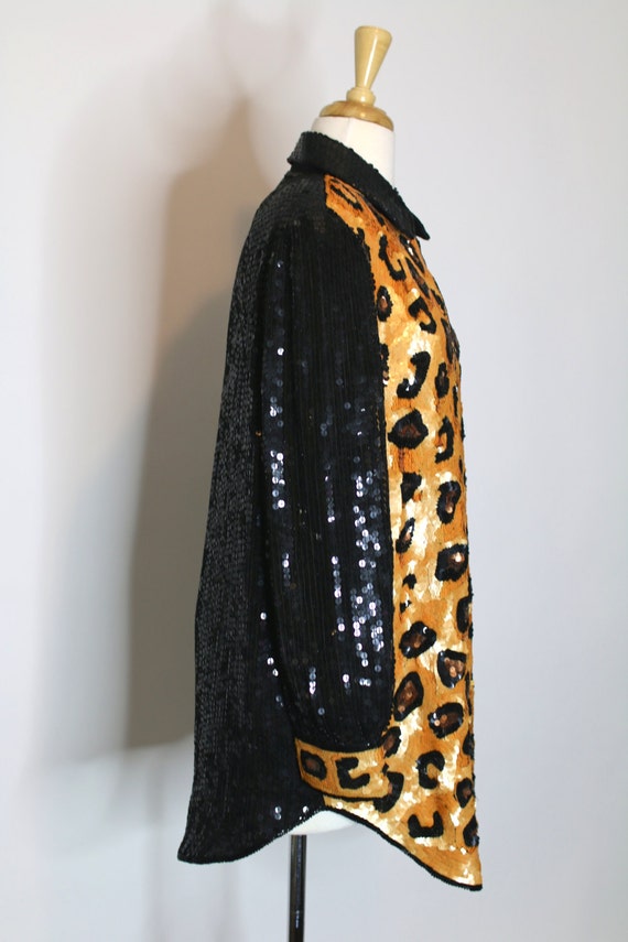 RARE Leopard Sequined Blouse / Long Sequined Shir… - image 3