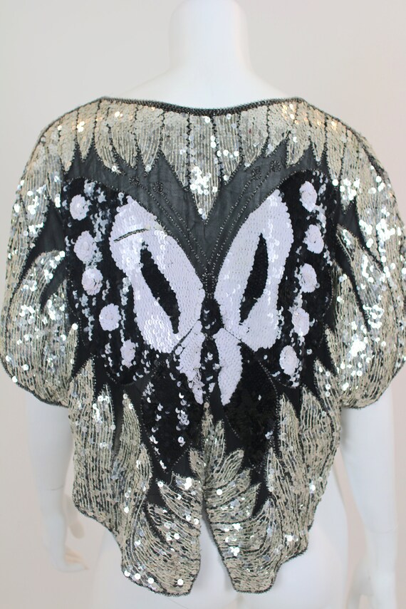 Sequin Butterfly Top Batwing Silver Black - image 5