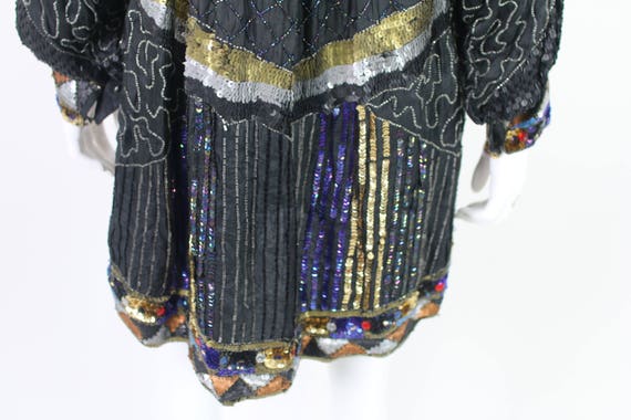 Vintage Sequin Kimono Dress Long Jacket Beaded Si… - image 7