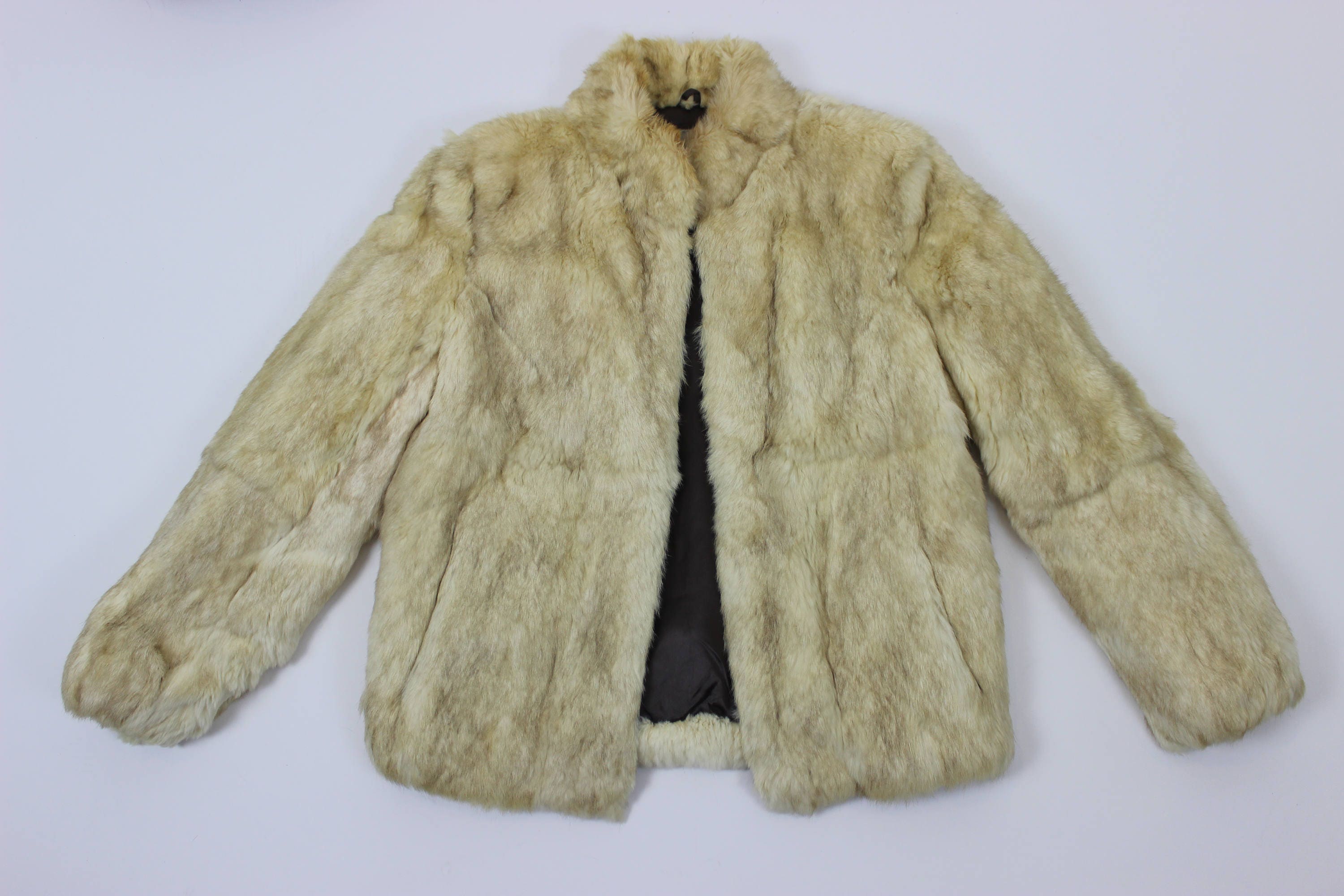 Vintage Rabbit Fur Jacket Full Zip Cream Tan Size Large Coat Etsy