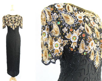 Sequin Dress Long Black Vintage