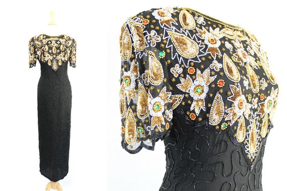 Sequin Dress Long Black Vintage - image 1