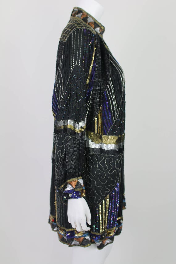 Vintage Sequin Kimono Dress Long Jacket Beaded Si… - image 8