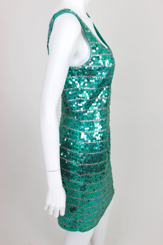Vintage Sequin Dress Green Silver Size 12 Cocktai… - image 4
