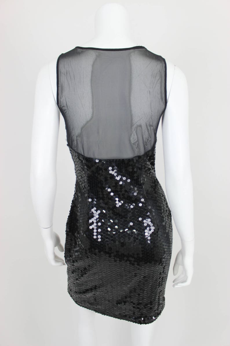 Vintage Sequin Dress Black Sheer Mesh Sleeveless Short Party - Etsy New ...