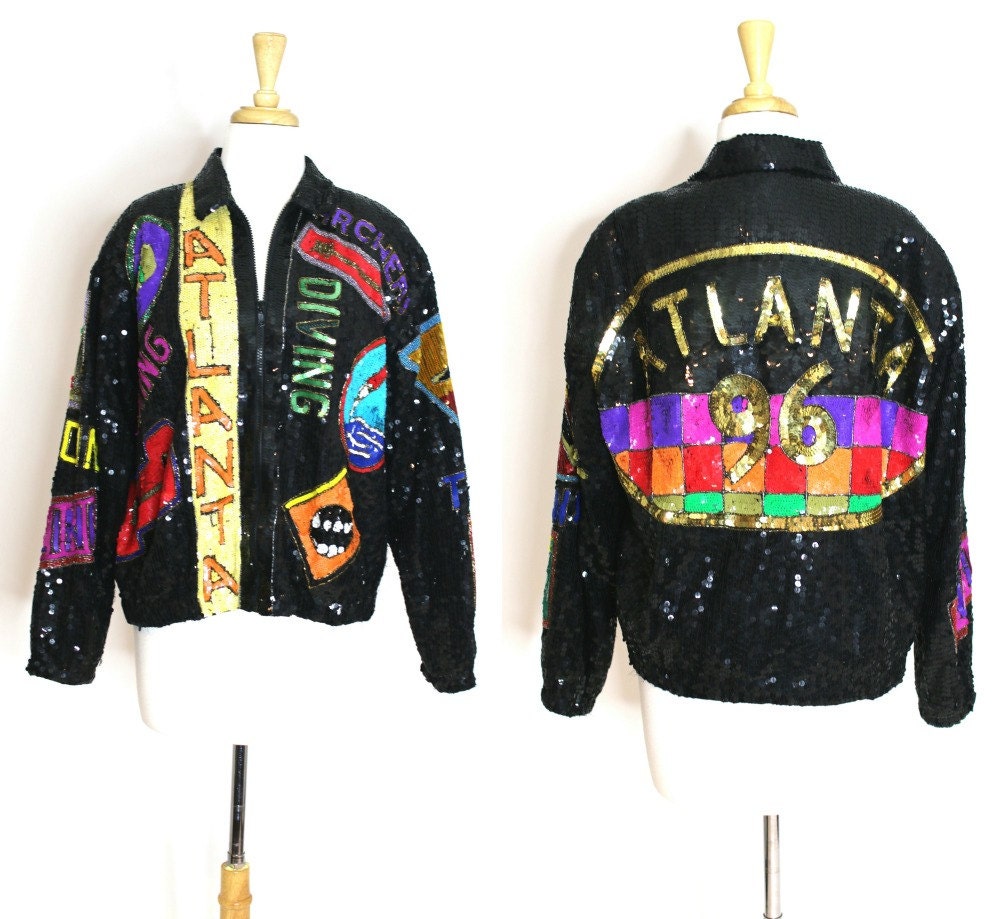 90s Sequin Bomber Jacket / 1996 Atlanta Olympics RARE by MODI
