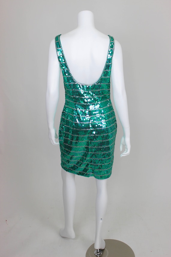 Vintage Sequin Dress Green Silver Size 12 Cocktai… - image 5