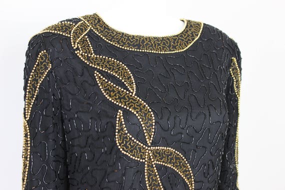 Vintage Sequin Dress Black Gold Long Sleeve Size … - image 4