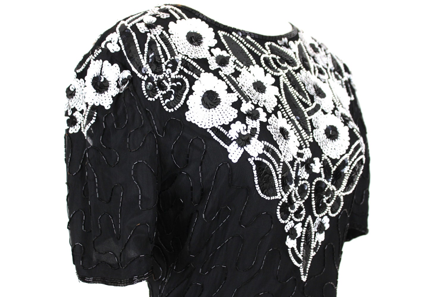 Vintage Sequin Dress White Black - Etsy