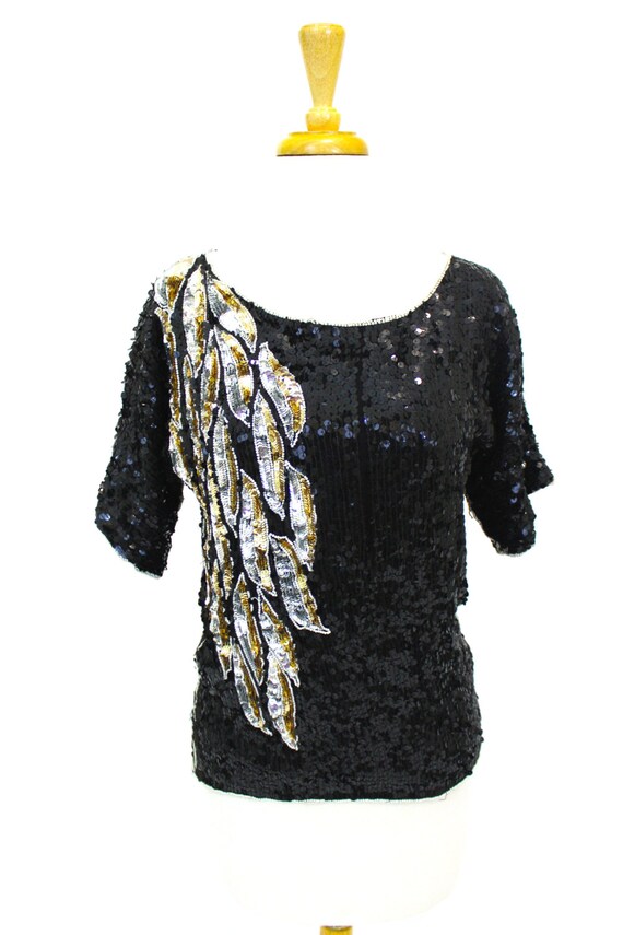 Sequin Top Vintage Black Gold - image 2