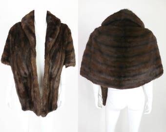 Vintage Brown Fur Stole Medium Length Snap Closure